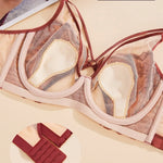 Women's French Pure Desire Lace Lingerie Set - Rabbit Ear Cup Thin Push Up Bra Minimizer for Large Bust