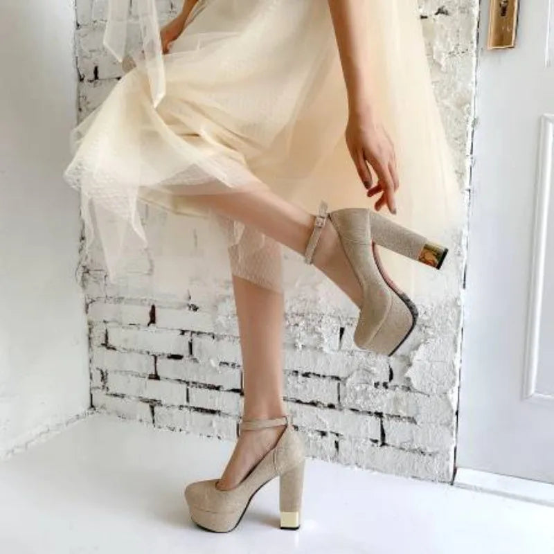 2025 New Style Women Pumps Thick Heel Drees Shoes Summer Bling platform Shoes Female Super High Heels Stripper Mujer Big Size 43