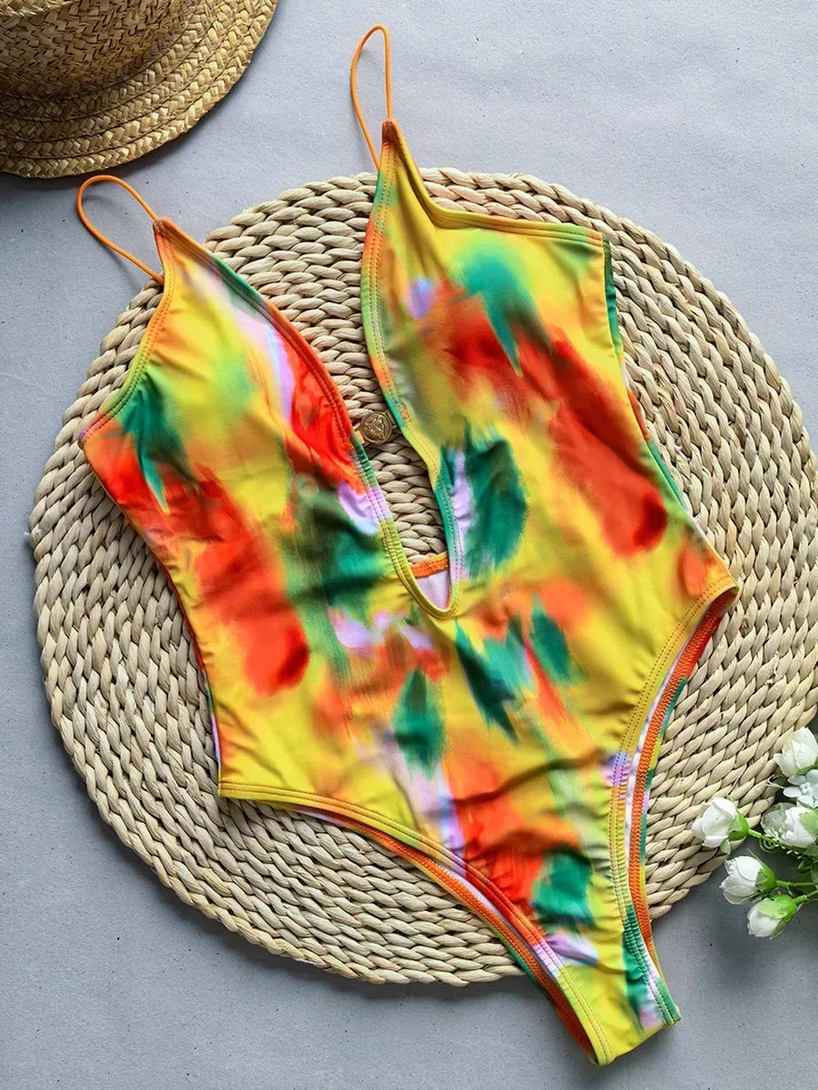 Sexy Deep V Neck Hollow Out One Piece Swimsuit Women Swimwear Female Backless Monokini High Cut Bather Bathing Suit Swim Lady