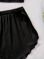 Women's Pajama Set Solid Color Camisole Crop Top and Ruffle Shorts, Sleeveless Soft Sleepwear, Summer Loungewear Outfit