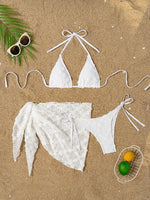 Sexy White Cover Up Skirt 3 Piece Bikini Women Lace Bandage Thong Swimsuit 2025 Beach Push Up Bathing Suit Swimwear Biquini