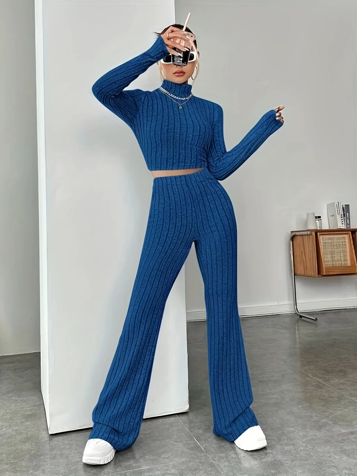 Autumn and Winter Women's New Home Clothes Two Piece Set Sports Long Sleeve Retro Slim fit Bellbottom Pants Set Y2K Sleepwear