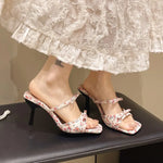 2026 Summer Women'S Fashion Bowknot Design Square Toes Slippers Open Toe Comfort Sandals Slippers