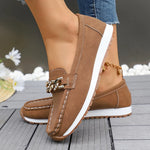 Fashion Metal Chain Soft Sole Flats Shoes Women Spring Autumn Pu Leather Platform Loafers Woman Slip On Non Slip Casual Shoes