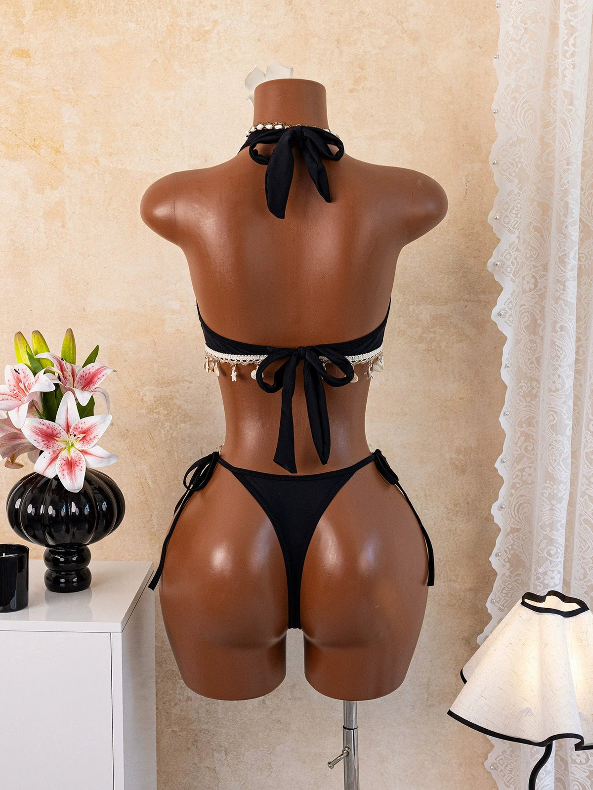 DEKA Sexy Black Shell Starfish Ornament One Piece Swimsuit Women Deep V Neck Hollow Out Backless Bathing Suit Holiday Swimwear