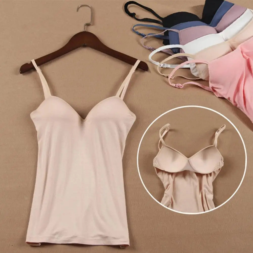 Padded Bra Top Spaghetti Strap V-Neck Sleeveless Quick Drying Slim Fit Sexy Padded Bra Top Bottoming Underwear for Women