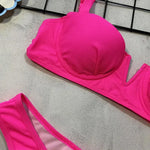 Sexy Ribbed Underwired V-bar Bikini Women Swimsuit Female Swimwear Two-pieces Bikini Set High Cut Bathing Suit Swim Beach Wear