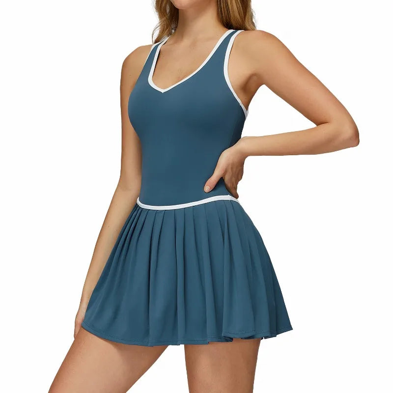 Women's Nude Yoga Clothes Beautiful Back and Slim Fit Two Anti Glare Dresses Outdoor Sports Running and Leisure Fitness Clothes
