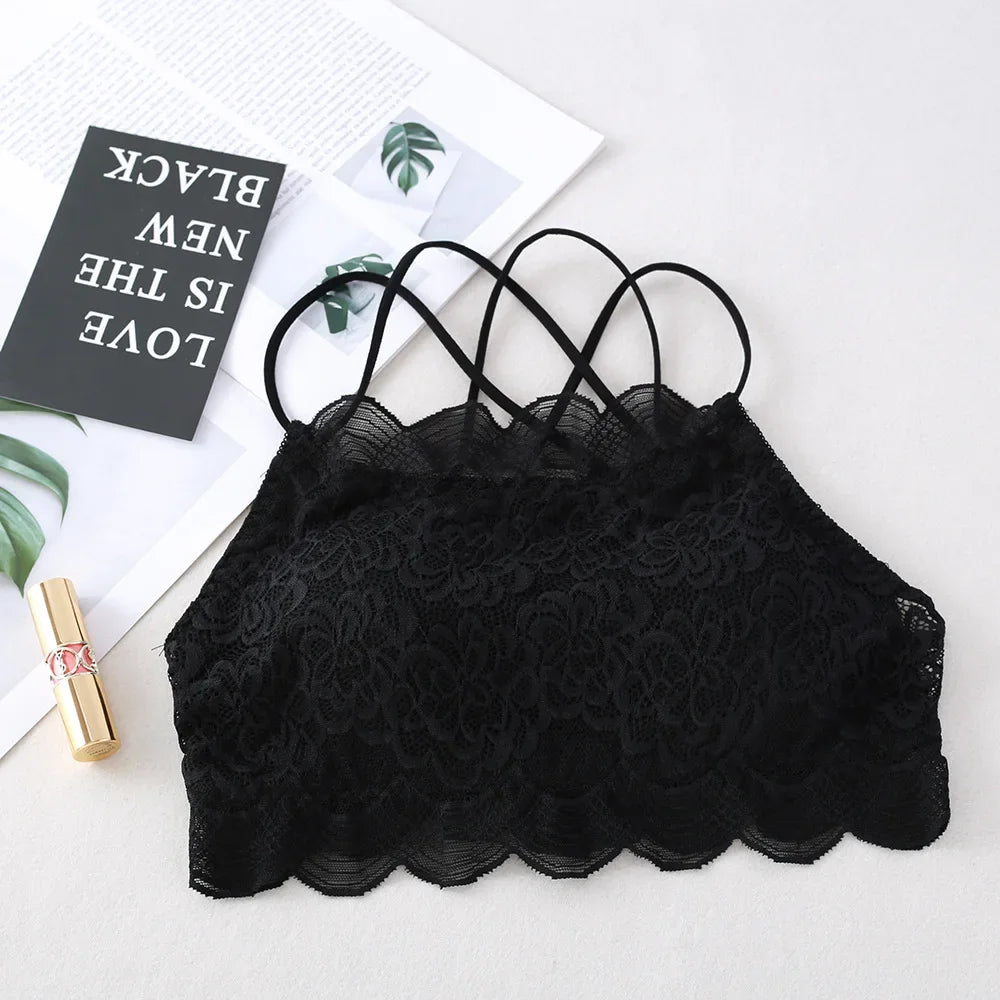 Lace Bra Tube Top Women Non-wire Bra Top Cross Straps Crop Top Beauty Back Underwear Floral Lace Bralette Sexy Lingerie