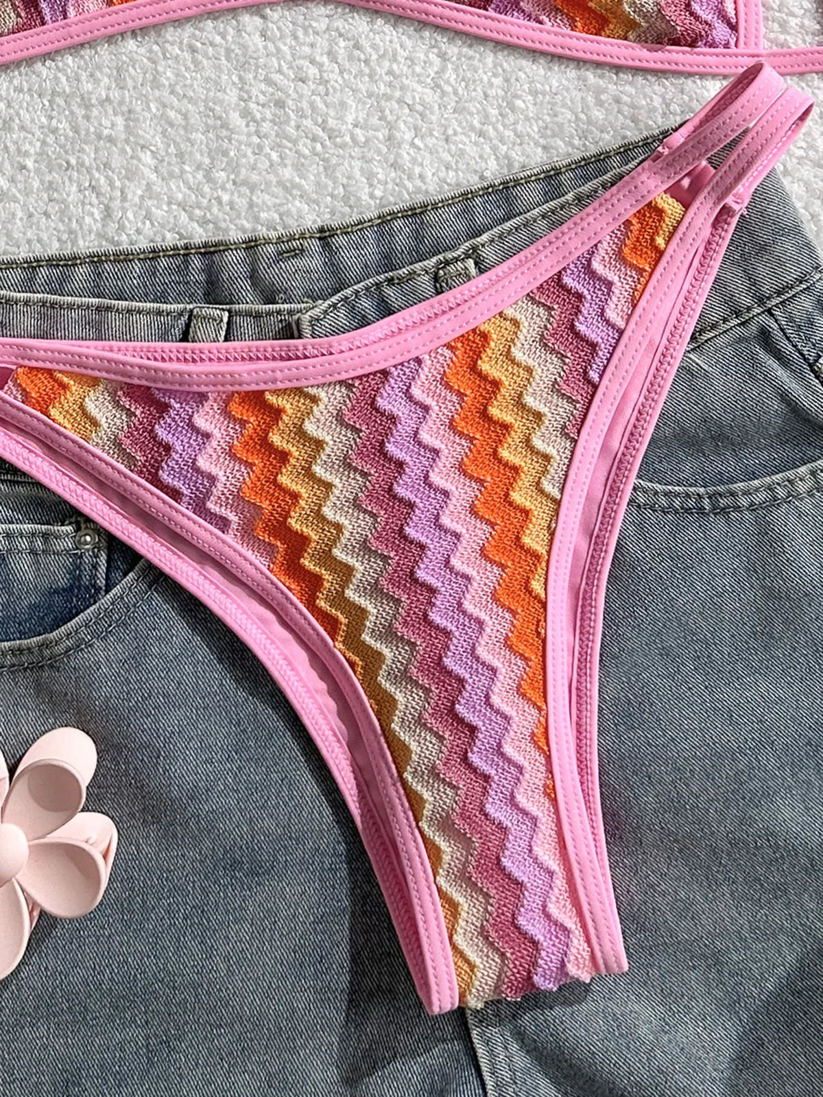 Crochet Striped Brazilian Bikini Women Swimsuit Female Swimwear Two-pieces Bikini Set High Leg Cut Bather Bathing Suit Swim Lady