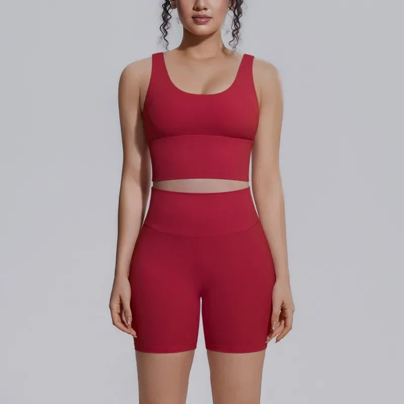 Women's Yoga Set Sports Running Fitness Beautiful Back Vest Hip Lifting Slim-Fit High Waist Shorts Training Gym Workout Suits