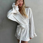New women's sleepwear sweet home clothes loose heart printed casual long sleeved lace autumn and winter lace up nightgown Y2K