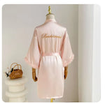 Fashion Satin Robe Female Bathrobe Sexy Lingerie Silk Kimono Bride Dressing Gown Women Sleepwear Furry 3/4 Sleeve Gown Bathrobe