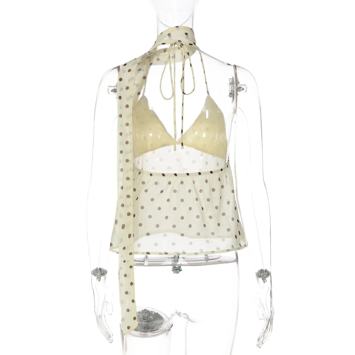FDYOUI Y2K Bandage Polka Dot Crop Top Women 2026 Summer Sexy Halter Lace-up Camisoles Girls Chic Backless Tanks Tops Streetwear