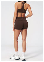 Tight Color Contrast Yoga Suit 2 Pieces Women V Neck Sports Bra Pleate High Waist Shorts Gym Running Fitness Suits Tracksuit