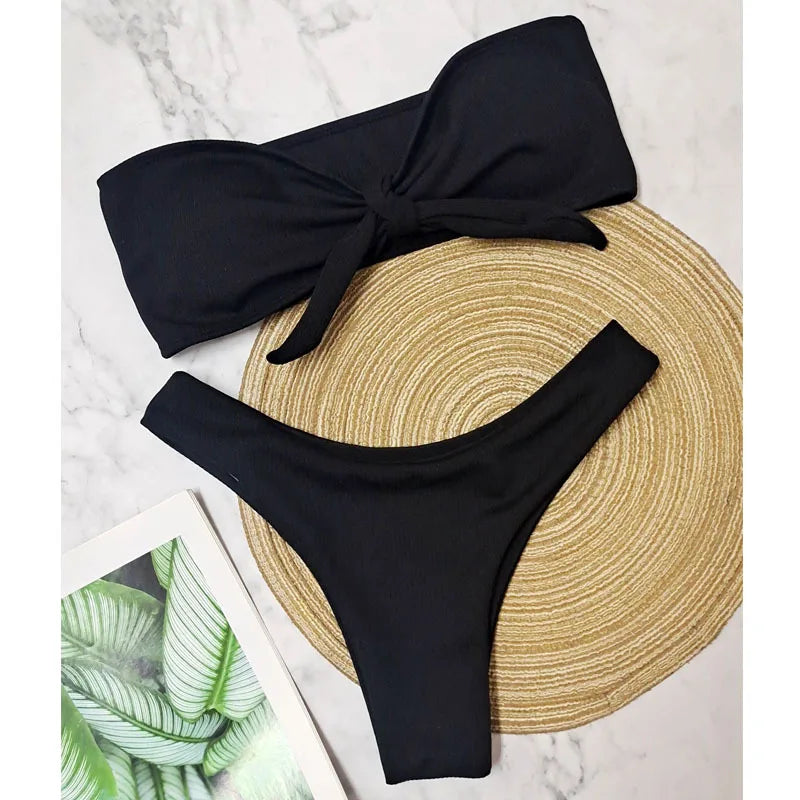 New Bikini Bottoms Women's Swimsuit Low Waisted Bottom Solid Red Swimwear Thong Beachwear Brazilian Bathing Suit Summer
