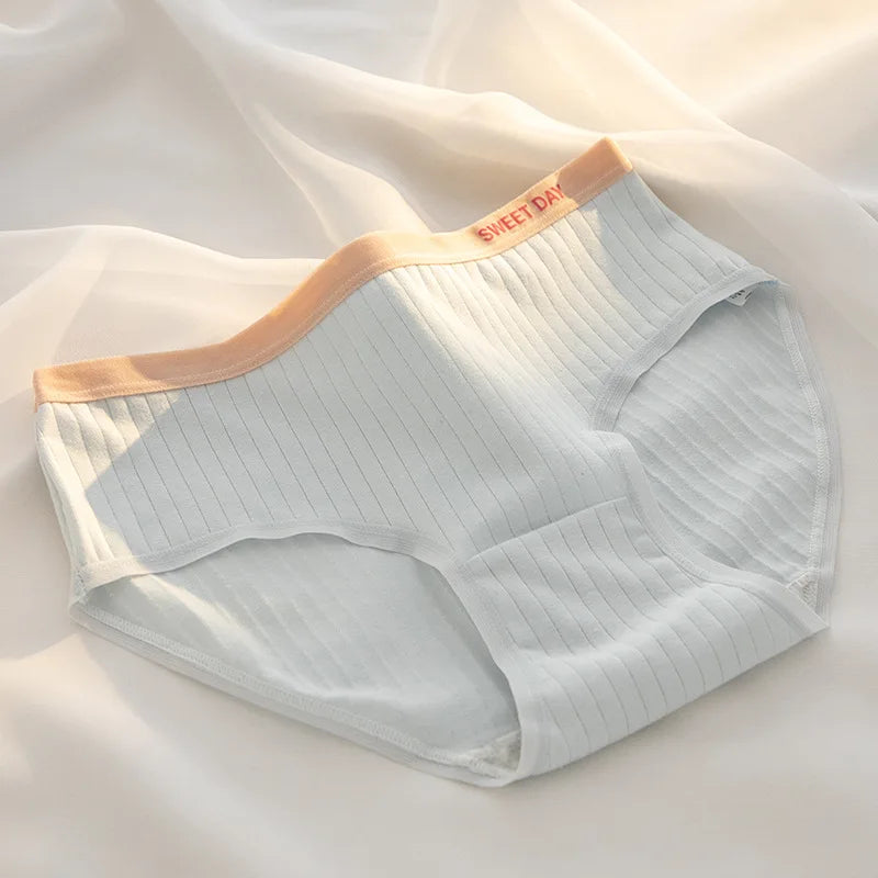 1-Pack Women's Ribbed Cotton Panties Breathable Soft Daily Underwear Low Rise Briefs Solid Color 7 Colors Lingerie Size M-XL