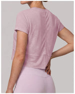 Quick Drying Pink Black Yoga T Shirts Women Short Sleeve O Neck Loose Fitness Tops Outdoor Lightweight Ruffles Short T-shirts