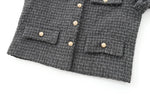 Foridol Tweed Knitted Dark Grey Blazer Coat Women Autumn Winter Gingham Short Coat Office Lady Vintage Buttons Veste