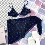Butterfly Print Underwired V-Bar Bikini Women Swimsuit Female Swimwear Three-pieces Bikini Set Push Up Bathing Suit Beach Sarong