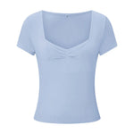 New Women T-shirt Summer Solid Color Short Sleeve Square Neck Slim Fit Crop Tops Casual Elegant Basic Tee Shirts