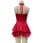 Hot Girl Slim Halter Neck Mini Dress Solid Color V-neck Single-breasted Layered Ruffles Bodycon Short Dresses Fashion Female New