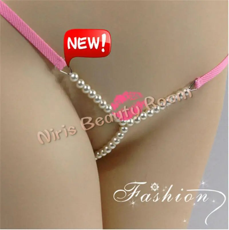 DEKA Elastic Crotchless High quality Real Pearl Thongs Women Low-Rise Hollow Sexy G-string Female Erotic Panties Underwear