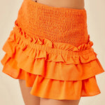 Sweet Tiered Ruffled Short Skirts Women Summer Solid Color Smocked Waist Cute Flowy Mini Layered Skirts
