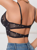 Sexy Vest-Style Lingerie, Slim Fit, Fashionable, Shiny Sequin Mesh, Memory Soft Underwire, Push-Up, Backless Bra