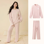 Women Autumn Winter Half Fleece Pajama Set Solid Round Neck Thick Warm Soft Casual Homewear Sleepwear Suit Wearable Outside