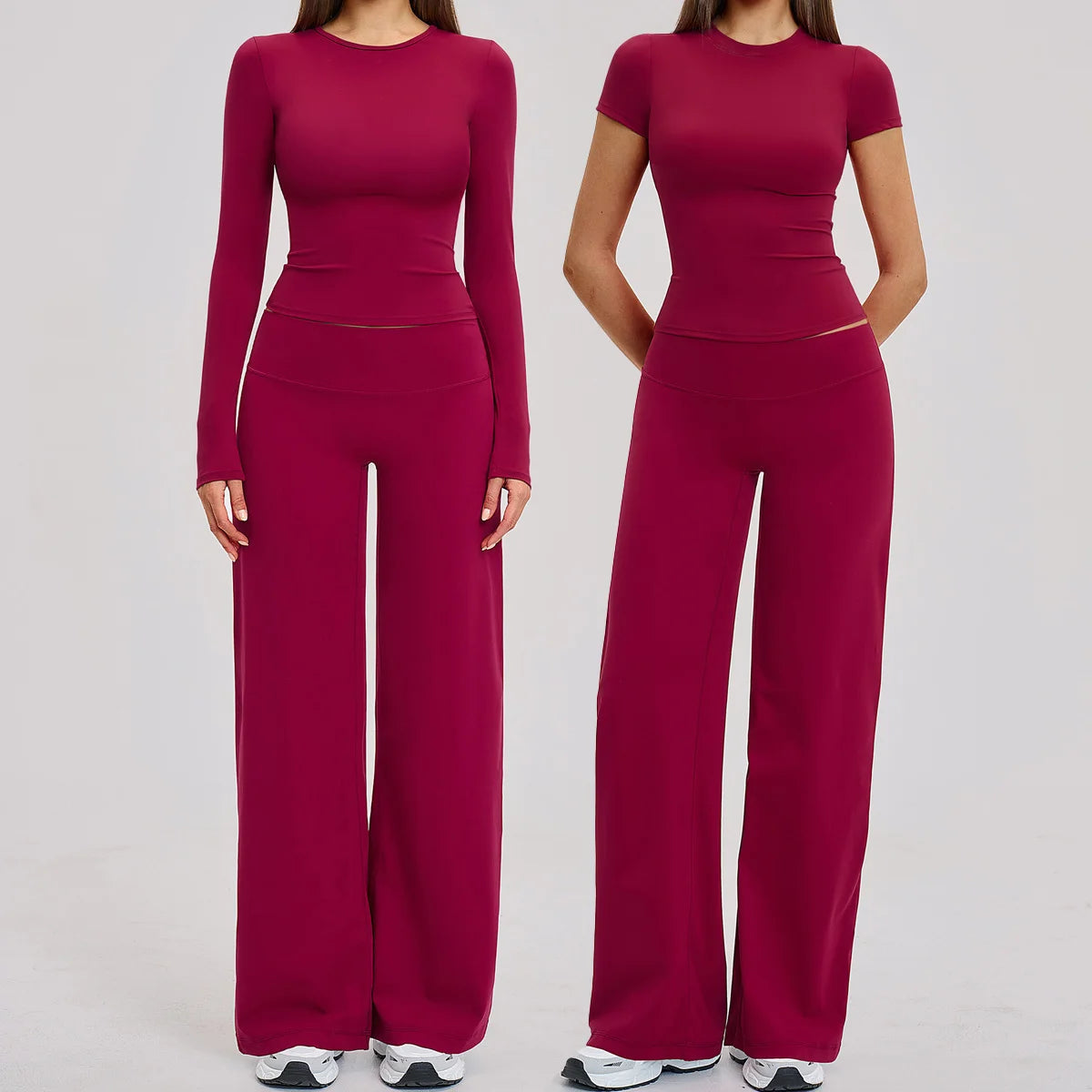 Yoga Set 2 Pieces Women Fitness Sportswear Gym Loose wide-leg pants Long-sleeved T-shirt Sports Crop Tops Tracksuit Workout Wear