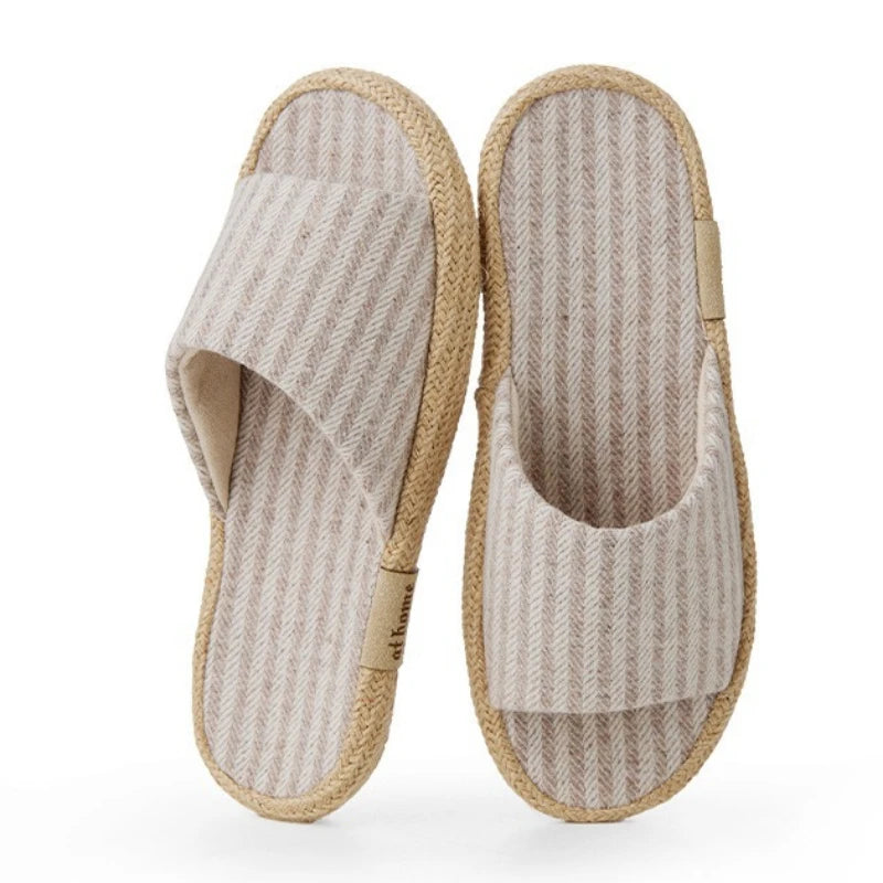 Janpanest Style Cotton Linen Slippers For Womeen Men Leisure House Shoes Striped Style Anti-slip Couples Home Breathable Slides