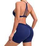 Women's 2-Piece Yoga Sets High Waist Seamless ShortsHip-Lifting & Backless Gym Leggings Quick Dry Workout Fitness Suits