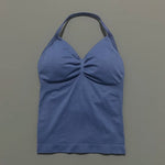 HISTELLO GYM Longline Strappy Top Women Seamless Yoga Clothing With Removable Pads V Neck Open Back Bra Workout Sports Halter