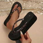 Fashion Sequins Platform Flip Flops Women New Lightweight Wedge Slippers Female Summer Beach Med Heel Non Slip Slides Mujer