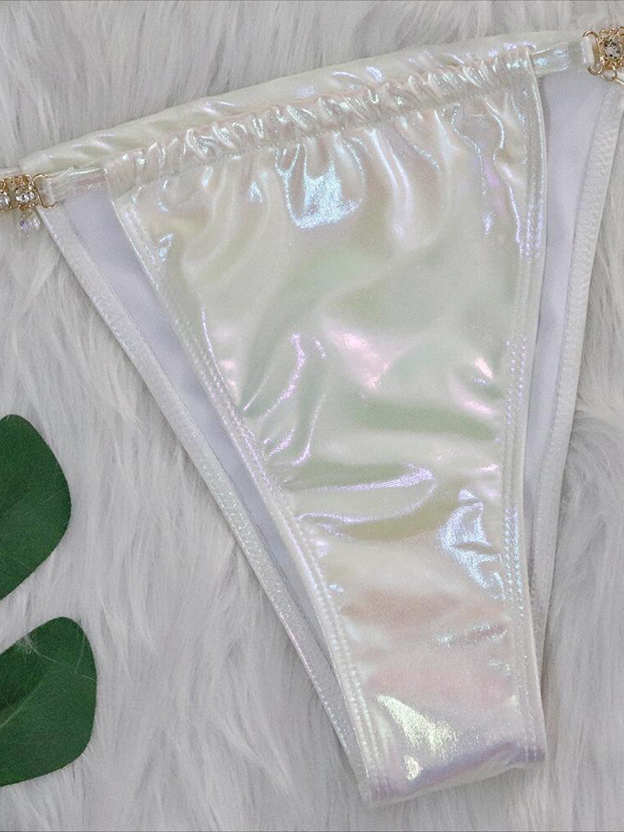 PU Faux Leather Bikinis Wrap Around Diamond Bikini Women Swimsuit Female Swimwear Two-pieces Bikini Set Halter Bathing Suit Swim