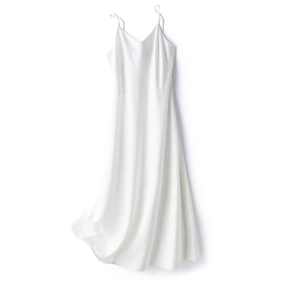 Women Evening Dress V Neck Low Cut Spaghetti Strap Solid Color Backless Dress-up Sleeveless Satin Wedding Party Midi Dress