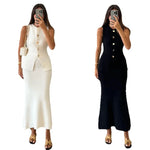 Simple Style Two Piece Set Woman New In Matching Sets Two Piece Outfits Sleeveless Tops Skirts Solid Color Temperament Commuting