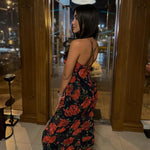 Flowers Print Spaghetti Strap Dresses Women Temperament Package Hip Bodycon Long Dress Fashion Sexy Backless Lady Slim Vestidos