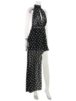 Ahagaga Fashion Maxi Dresses Women Sexy Halter Neck Hollow Out High Split Polka Dot Print Elegant Party Vacation Beach Vestidos