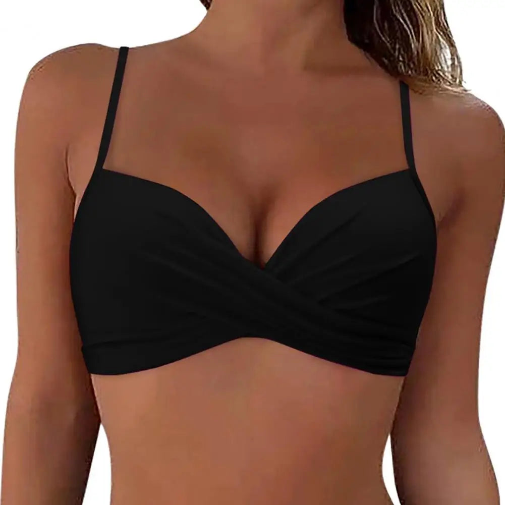 Sexy Bikini Tops Backless Butterfly Hook Design V-Neck Front Knotted Swimwear Tops Backless Bikini Bra