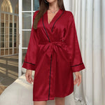 Home women's sleepwear, women's imitation silk nightgown, V-neck sleepwear, bathrobe, home clothes