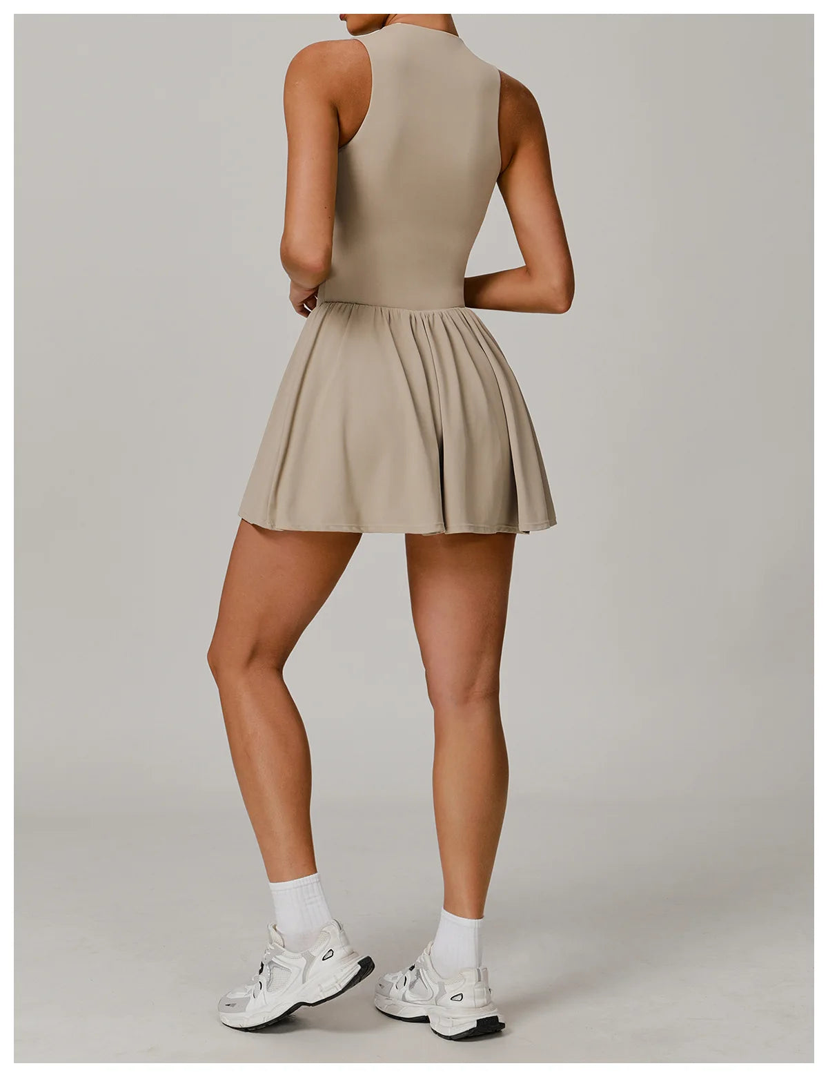 Women Front Zipper Tennis Dress Fake Two-piece Pieces Stand Up Collar Slim Fit Soft Sports Sets Fitness Pocket Skorts Yoga Suits
