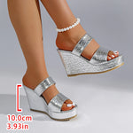 Chunky Wedges Gold Sandals Women Plus Size 42 High Heel Platform Slippers Woman Snake Pattern Pu Leather Summer Sandles Female