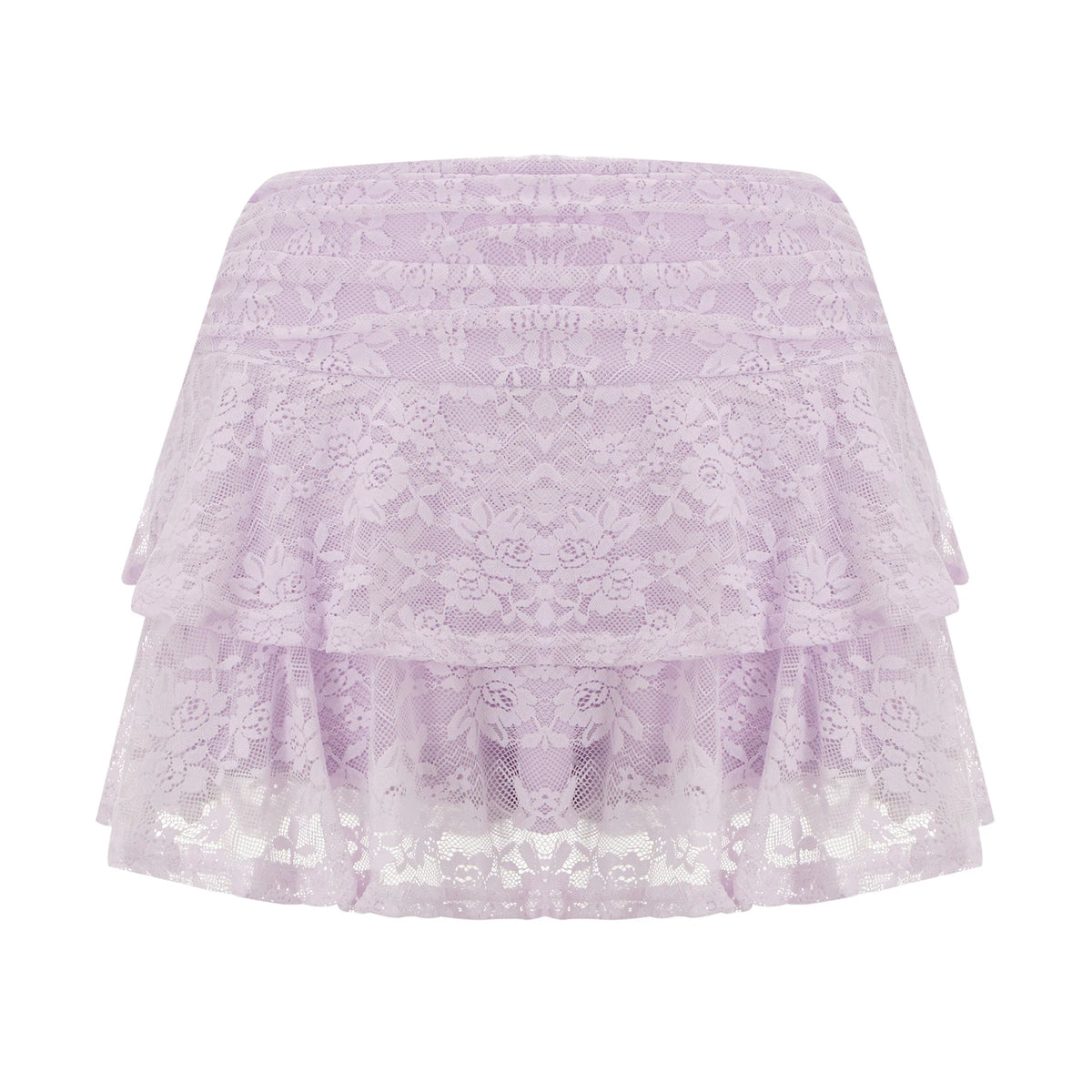 Womens Mini Skirt Lace Flower Low Waist A-Line Layered Ruffled Skirt for Daily Party Club