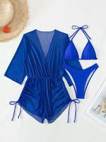 Sexy Long Sleeves Cover Up Bikini Set Women White Black Push Up Mesh Dress 3 Piece Swimsuit Bathing Suit Thong Swimwear 2026