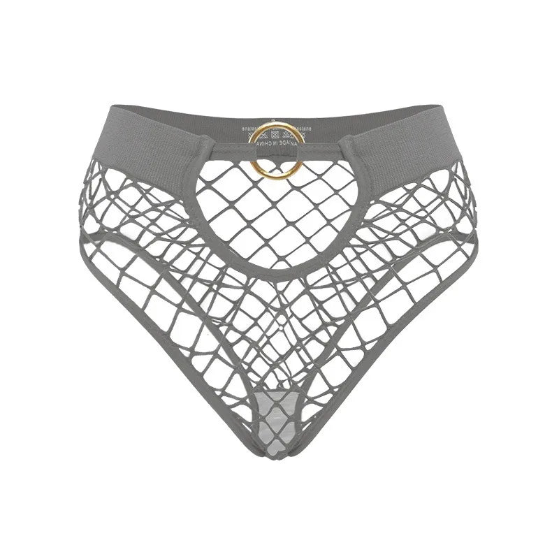 New Style Mesh Sexy Women's Panties Solid Color Mid High Waist Fishnet Lingerie Ladies Hollow Out Transparent Elasticity Briefs