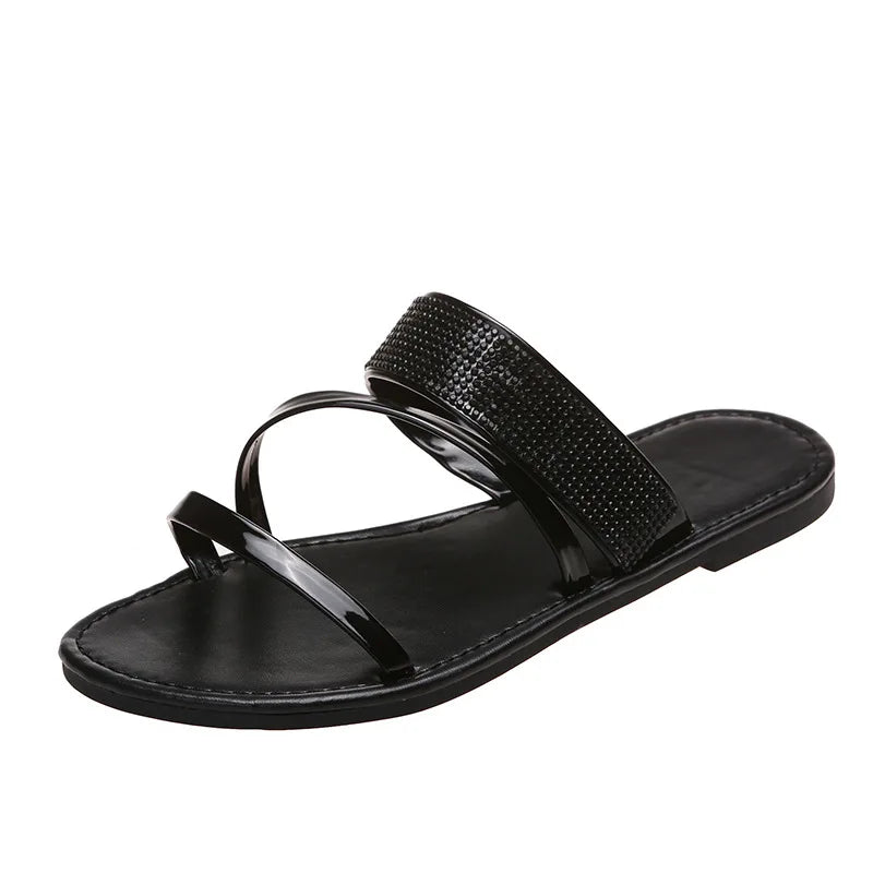 Sparkling Rhinestone Slides for Women - Comfy Open Toe Flats for Indoor & Outdoor Wear 2026 New