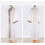 White Chiffon Long Maxi Kimono Cardigan Women Beach Cover Up Embroidery Edge with Belt Tunica Kaftans Femininos Beachwear 2026