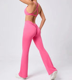 Women's Seamless Yoga Sets Brushed Fabric Flared Hip-Lifting Pants Cross Beauty Back Bra Suits Gym Workout Fitness Training Sets